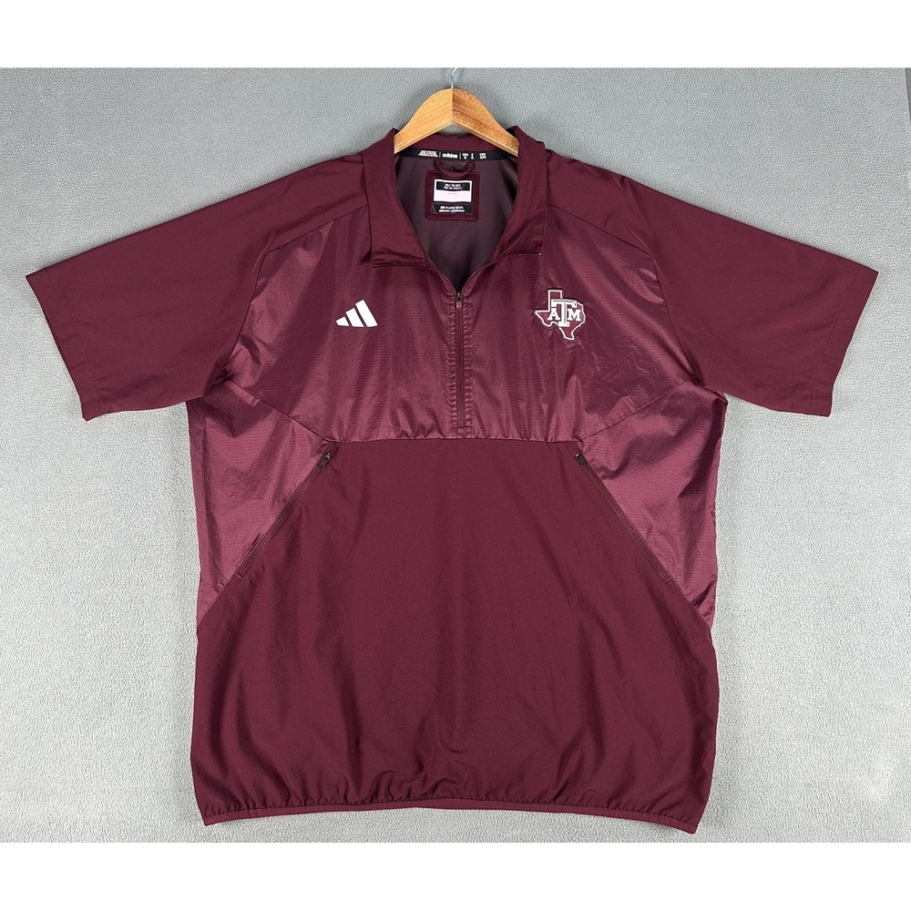 Texam AM Aggies Adidas Quarter Zip Jacket XL Red Short Sleeve Coach Windbreaker